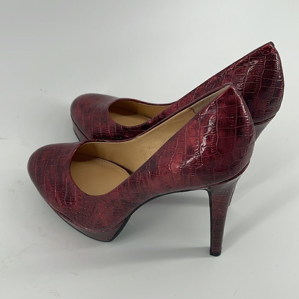 Gianni Bini wine red faux python print metallic platform heel heels shoes NWOT - Picture 6 of 14